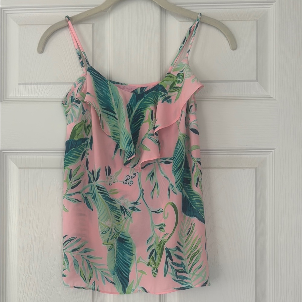 Lilly Pulitzer Pink and Green Ruffled Camisole Top